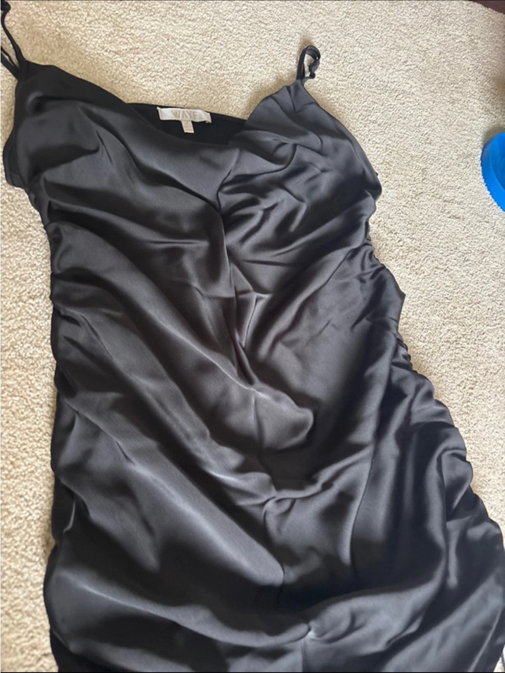 Wayf Black Satin Ruched Mini Dress - Picture 2 of 4